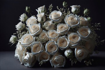 White roses, bouquet of roses on black, roses background