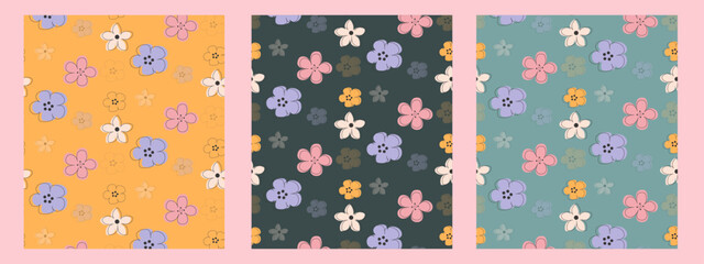 Set of simple  floral pattern in doodle style. Meadow plants, leaves, leaf and small daisy flowers collection. All over print. Botanical collage. Floral silhouettes. floral background