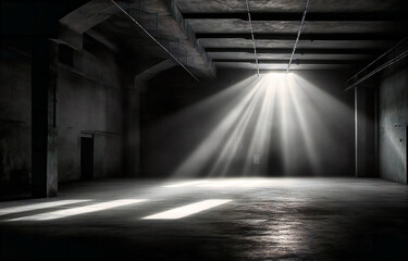 light beams from a spotlight shining on a stage