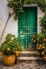 Fototapeta na wymiar Green Mediterranean door, created with generative AI