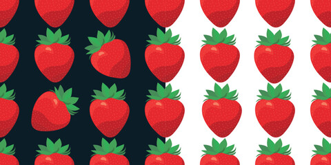 strawberry seamless pattern set black,  white background