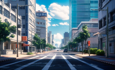 an empty street in a city full of buildings