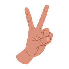 Illustration of a palm, victory gesture in a flat style. V sign. Hand element. 