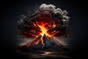 Volcano and eruption with fire and ash. AI Generated - obrazy, fototapety, plakaty