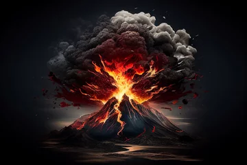 Foto op Canvas Volcano and eruption with fire and ash. AI Generated © pavlofox