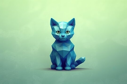 blue cat low poly style illustration generative ai
