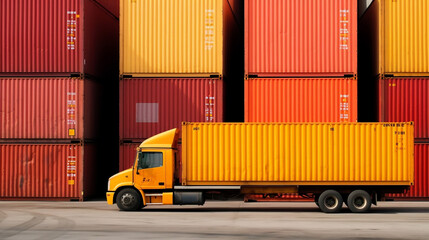 A shipping container at port with truck container. Generative AI