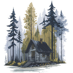 Watercolor Clipart, Watercolor illustration, Watercolor Painting, Watercolor Sublimation, Cabin in the Woods, Cabin in the Woods, Forest Cabin