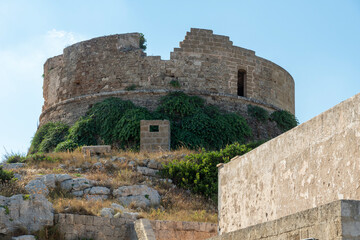 Fototapeta na wymiar Defensive tower at Santa Maria di Leuca, Lecce, Puglia, Italy place where the Adriatic and Ionian seas meet.