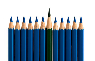 Green pencil standing out from the crowd