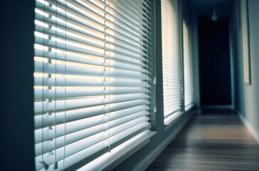 Obraz premium white wooden blinds in white office