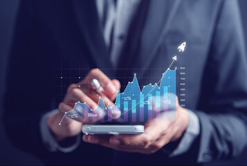Business growth success achievement PDCA concept, investor stock market value up. investment and analyze trading data. investor analysis with stock exchange Financial.