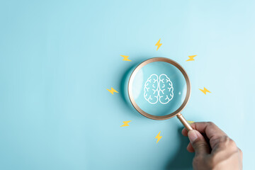 Magnifier with Brainstorm onside to smart, idea, creative, thinking, education, innovation smart...