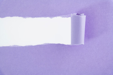 Purple torn paper on white background