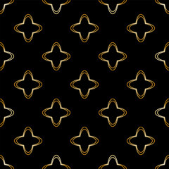 Seamless background with geometric abstract pattern of golden color on a black background