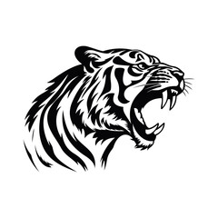 Fototapeta na wymiar Tiger. Roaring angry tiger. Tiger head. Mascot. tiger illustration roaring head black white
