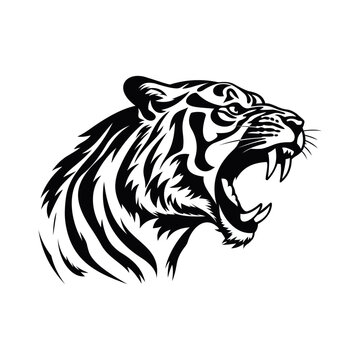 recommend clip art: Tiger. Roaring angry tiger. Tiger head. Mascot. tiger illustration roaring head black white