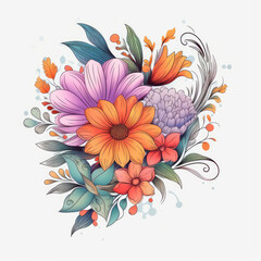 Wedding Composition of Flowers and Greenery in Bouquet Shape - Watercolor Illustration AI generated
