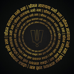 Lord Vishnu Mantra golden hindi & sanskrit calligraphy design banner.