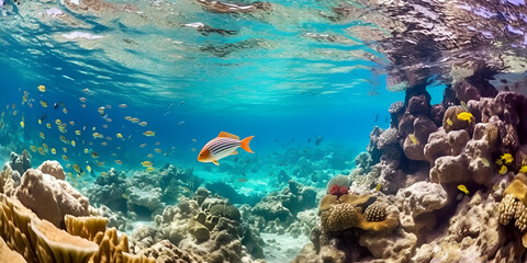 Fototapeta na wymiar Underwater snorkeling tropical sea or ocean banner. AI generative 