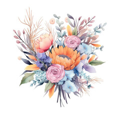 Wedding Composition of Flowers and Greenery in Bouquet Shape - Watercolor Illustration AI generated
