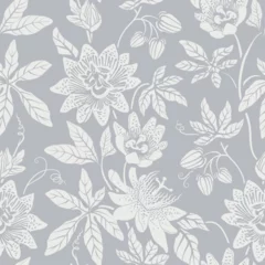 Foto op Aluminium Seamless monochrome pattern with flowers. Wallpaper. Background with sketch climbing flowers. Retro graceful style. Design for textile, wallpaper, web, paper, invitation, cover. Floral backdrop © sunny_lion