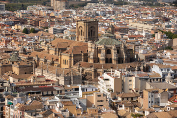 Architectural details of the Alhambra fortified palace complex and Granada city