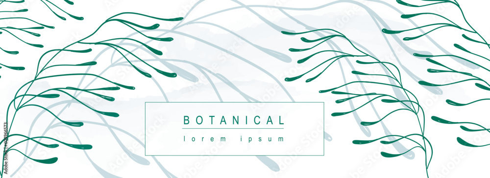 Aufkleber botanical abstract background with floral line art design. horizontal web banner in minimal style wi