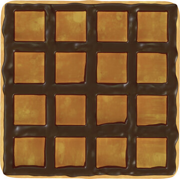 3D Render Chocolate Glazed Rectangle Waffle 