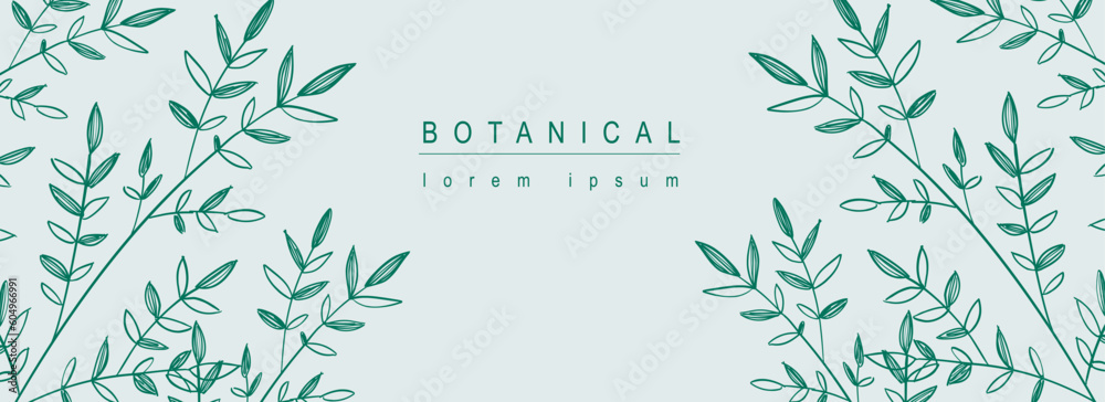 Poster botanical abstract background with floral line art design. horizontal web banner composition frame w