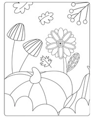 Autumn Coloring Pages for Kids, Autumn Coloring pages, 
kids Coloring pages, Animals, flower, Nature, black and white Coloring pages.   