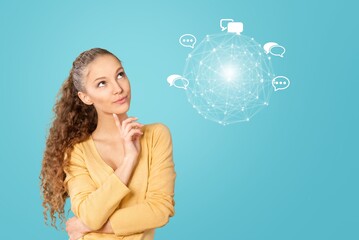 System chat bot, woman with media image