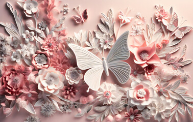 an image showing different flowers, butterflies, and flowers on white paper