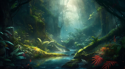 Fototapeta na wymiar Adventure rainforest nature landscape background generative ai