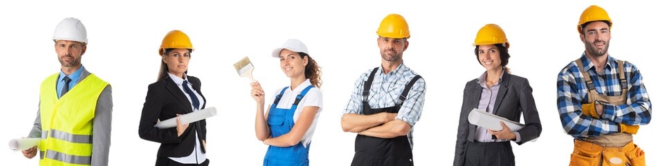 Construction worker portrait set