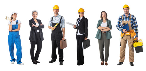 Obraz premium Construction worker full portrait set