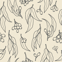 Line art Australian native eucalyptus seamless pattern