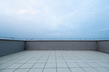 Background of empty platform under blue sky