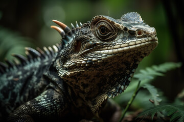 Fototapeta premium Image of iguana in the forest. Reptile. Illustration. Generative AI.