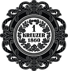 German coin one kreuzer year 1860 with frame vector design silhouette