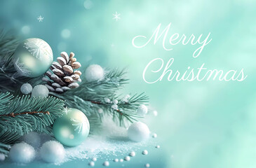 Merry Christmas on a pale green background. Postcard. Banner. Wallpaper. Generative AI
