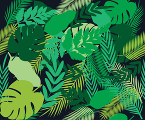 Seamless pattern with exotic green leaves.