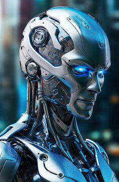 Humanoid robot futuristic machine android generative AI illustration. Future artificial intelligence android concept