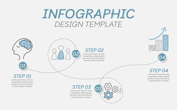 Infographic doodle design template. Hand drawn Timeline concept with 4 options or steps template. layout, diagram, annual, start up, report, presentation. Vector illustration.