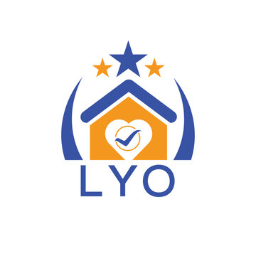 LYO House logo Letter logo and star icon. Blue vector image on white background. KJG house Monogram home logo picture design and best business icon. 
