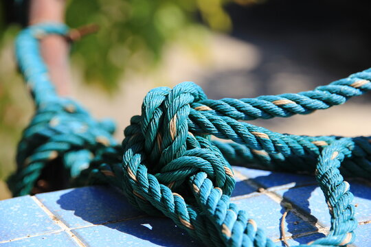 Large nylon rope tied to a tree or object firmly attached for safety.