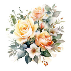 Obraz na płótnie Canvas Wedding Composition of Flowers and Greenery in Bouquet Shape - Watercolor Illustration AI generated 