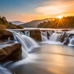 Beautiful Waterfall 8k wildlife illustration for science books, nature and geography books