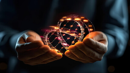 Man hold human DNA molecular structure. Generative AI.