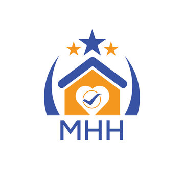 MHH House logo Letter logo and star icon. Blue vector image on white background. KJG house Monogram home logo picture design and best business icon. 
